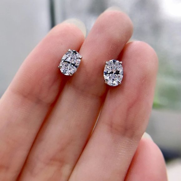 Certified 4ct. t.w. Moissanite Diamond Oval Cut Stud Earrings NEW - Picture 5 of 14